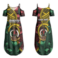 Personalised Vanuatu Independence Day Family Matching Summer Maxi Dress and Hawaiian Shirt Boar Tusk Warrior Tribal Floral Patterns DT05 Mom's Dress Multicolor - Polynesian Pride