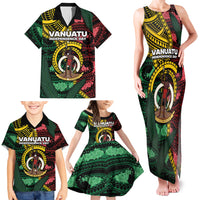 Personalised Vanuatu Independence Day Family Matching Tank Maxi Dress and Hawaiian Shirt Boar Tusk Warrior Tribal Floral Patterns