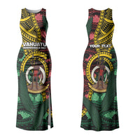 Personalised Vanuatu Independence Day Family Matching Tank Maxi Dress and Hawaiian Shirt Boar Tusk Warrior Tribal Floral Patterns DT05 Mom's Dress Multicolor - Polynesian Pride