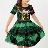 Personalised Vanuatu Independence Day Kid Short Sleeve Dress Boar Tusk Warrior Tribal Floral Patterns DT05 KID Multicolor - Polynesian Pride