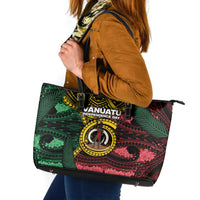Vanuatu Independence Day Leather Tote Bag Boar Tusk Warrior Tribal Floral Patterns