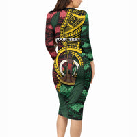 Personalised Vanuatu Independence Day Long Sleeve Bodycon Dress Boar Tusk Warrior Tribal Floral Patterns DT05 - Polynesian Pride