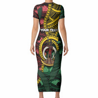 Personalised Vanuatu Independence Day Short Sleeve Bodycon Dress Boar Tusk Warrior Tribal Floral Patterns DT05 - Polynesian Pride