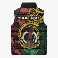 Personalised Vanuatu Independence Day Sleeveless Puffer Jacket Boar Tusk Warrior Tribal Floral Patterns