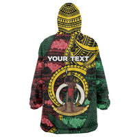 Personalised Vanuatu Independence Day Wearable Blanket Hoodie Boar Tusk Warrior Tribal Floral Patterns