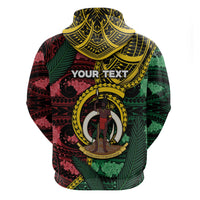Personalised Vanuatu Independence Day Zip Hoodie Boar Tusk Warrior Tribal Floral Patterns