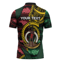 Personalised Vanuatu Independence Day Zipper Polo Shirt Boar Tusk Warrior Tribal Floral Patterns DT05 - Polynesian Pride