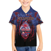Personalised Guam Family Matching Long Sleeve Bodycon Dress and Hawaiian Shirt Chamorro Seal Tribal Scratch Design DT05 Son's Shirt Navy - Polynesian Pride