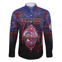 Personalised Guam Family Matching Mermaid Dress and Hawaiian Shirt Chamorro Seal Tribal Scratch Design DT05 Dad's Shirt - Long Sleeve Navy - Polynesian Pride