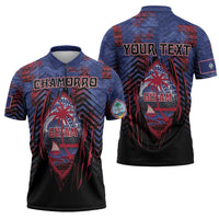 Personalised Guam Zipper Polo Shirt Chamorro Seal Tribal Scratch Design - Polynesian Pride