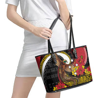 Papua New Guinea Language Week Leather Tote Bag Bird Of Paradise Tribal Floral Pattern DT05 - Polynesian Pride