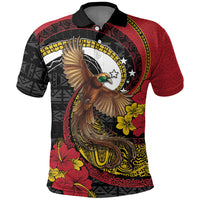Personalised Papua New Guinea Language Week Polo Shirt Bird Of Paradise Tribal Floral Pattern DT05 Black - Polynesian Pride