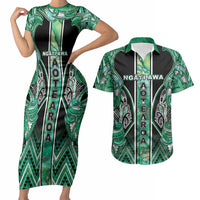 Aotearoa Ngati Awa Couples Matching Short Sleeve Bodycon Dress and Hawaiian Shirt Maori Tribal Green Marble Paua Shell Pattern DT05 Green - Polynesian Pride