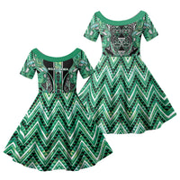 Aotearoa Ngati Awa Family Matching Puletasi and Hawaiian Shirt Maori Tribal Green Marble Paua Shell Pattern DT05 Daughter's Dress Green - Polynesian Pride