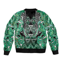 Aotearoa Ngati Awa Sleeve Zip Bomber Jacket Maori Tribal Green Marble Paua Shell Pattern DT05 - Polynesian Pride