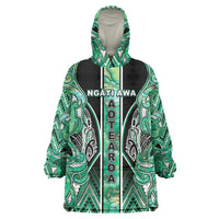 Aotearoa Ngati Awa Wearable Blanket Hoodie Maori Tribal Green Marble Paua Shell Pattern DT05 One Size Green - Polynesian Pride