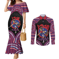 Personalised Samoa Mixed Martial Arts Couples Matching Mermaid Dress and Long Sleeve Button Shirt Flying Knee Of Samoan - Polynesian Pride