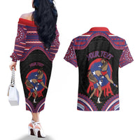 Personalised Samoa Mixed Martial Arts Couples Matching Off The Shoulder Long Sleeve Dress and Hawaiian Shirt Flying Knee Of Samoan DT05 - Polynesian Pride