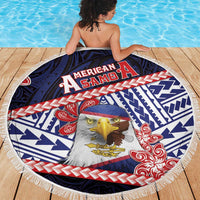 American Samoa Beach Blanket Bald Eagle With Polynesian Pattern - Polynesian Pride