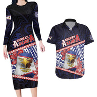 Personalized American Samoa Couples Matching Long Sleeve Bodycon Dress and Hawaiian Shirt Bald Eagle With Polynesian Pattern - Polynesian Pride