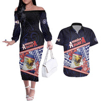 Personalized American Samoa Couples Matching Off The Shoulder Long Sleeve Dress and Hawaiian Shirt Bald Eagle With Polynesian Pattern - Polynesian Pride