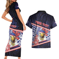 Personalized American Samoa Couples Matching Short Sleeve Bodycon Dress and Hawaiian Shirt Bald Eagle With Polynesian Pattern - Polynesian Pride