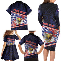 Personalized American Samoa Family Matching Long Sleeve Bodycon Dress and Hawaiian Shirt Bald Eagle With Polynesian Pattern - Polynesian Pride