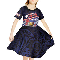 Personalized American Samoa Kid Short Sleeve Dress Bald Eagle With Polynesian Pattern - Polynesian Pride
