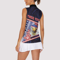 Personalized American Samoa Women Sleeveless Polo Shirt Bald Eagle With Polynesian Pattern - Polynesian Pride