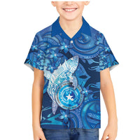 Personalised Northern Mariana Islands Family Matching Mermaid Dress and Hawaiian Shirt Galaxy Polynesian Shark Tattoo DT05 Son's Shirt Blue - Polynesian Pride