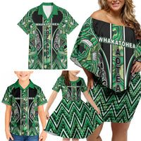 Aotearoa Whakatohea Family Matching Off Shoulder Short Dress and Hawaiian Shirt Maori Tribal Green Abalone Paua Shell Pattern DT05 - Polynesian Pride
