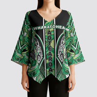 Aotearoa Whakatohea Kimono Sleeve Blouse Maori Tribal Green Abalone Paua Shell Pattern DT05 - Polynesian Pride
