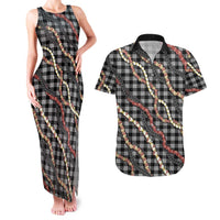 Hawaii Palaka Niihau Shell Lei Couples Matching Tank Maxi Dress and Hawaiian Shirt Tropical Island Plaid Patterns