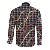 Hawaii Palaka Niihau Shell Lei Long Sleeve Button Shirt Tropical Island Plaid Patterns