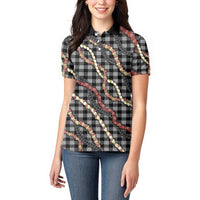 Hawaii Palaka Niihau Shell Lei Women Polo Shirt Tropical Island Plaid Patterns