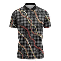 Hawaii Palaka Niihau Shell Lei Zipper Polo Shirt Tropical Island Plaid Patterns