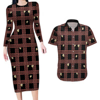 Hawaii Palaka Kahelelani Shell Lei Costume Couples Matching Long Sleeve Bodycon Dress and Hawaiian Shirt Plaid Patterns