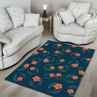 Hawaii Monstera Area Rug Hibiscus Flowers Simple Style - Polynesian Pride