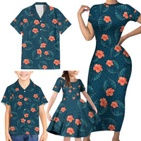 Hawaii Monstera Family Matching Short Sleeve Bodycon Dress and Hawaiian Shirt Hibiscus Flowers Simple Style DT05 - Polynesian Pride