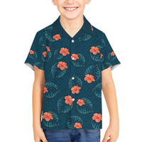 Hawaii Monstera Family Matching Summer Maxi Dress and Hawaiian Shirt Hibiscus Flowers Simple Style DT05 Son's Shirt Dark Teal - Polynesian Pride