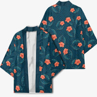 Hawaii Monstera Kimono Hibiscus Flowers Simple Style - Polynesian Pride