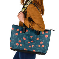 Hawaii Monstera Leather Tote Bag Hibiscus Flowers Simple Style - Polynesian Pride