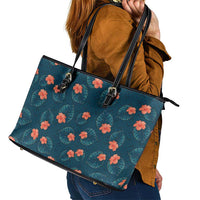 Hawaii Monstera Leather Tote Bag Hibiscus Flowers Simple Style - Polynesian Pride