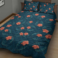 Hawaii Monstera Quilt Bed Set Hibiscus Flowers Simple Style - Polynesian Pride