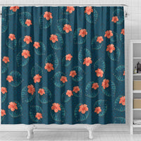 Hawaii Monstera Shower Curtain Hibiscus Flowers Simple Style - Polynesian Pride