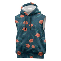 Hawaii Monstera Sleeveless Hoodie Hibiscus Flowers Simple Style DT05 Dark Teal - Polynesian Pride