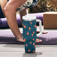 Hawaii Monstera Tumbler With Handle Hibiscus Flowers Simple Style - Polynesian Pride