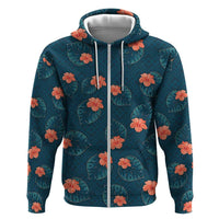 Hawaii Monstera Zip Hoodie Hibiscus Flowers Simple Style - Polynesian Pride