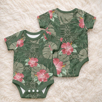 Hawaii Baby Onesie Green Polynesian Monstera Patterns