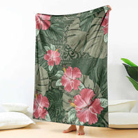 Hawaii Blanket Green Polynesian Monstera Patterns - Polynesian Pride